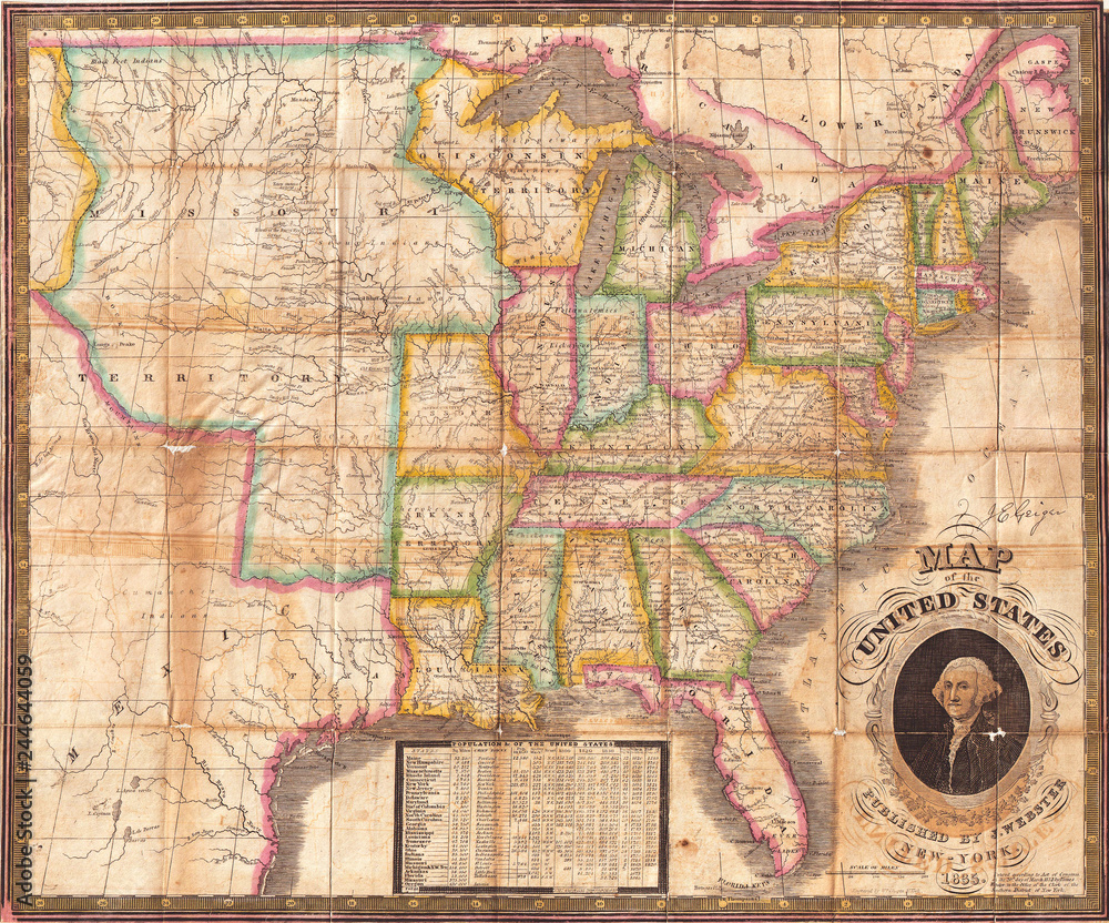 Fototapeta premium 1835, Webster Map of the United States