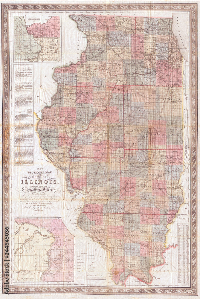 1852, Colton Sectional Pocket Map of Illinois