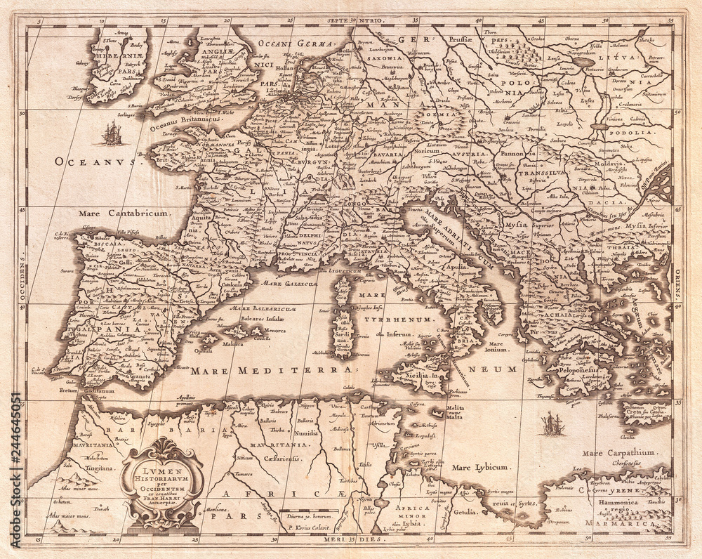 1852, Jansson Map of Europe in Antiquity