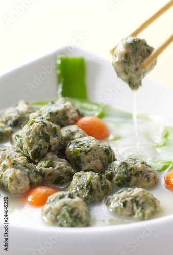 Delicious Chinese cuisine, wild vegetable meatball soup