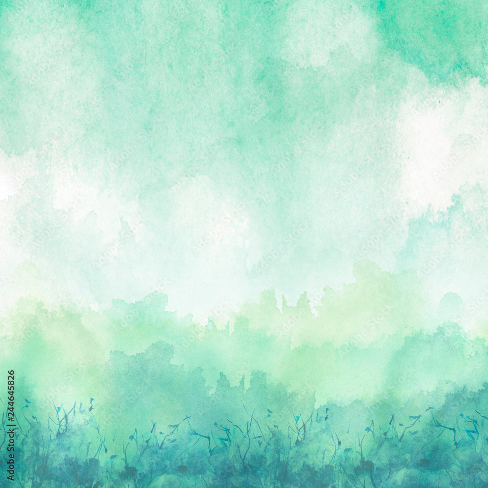 Watercolor blue, green background, blot, blob, splash of blue, green ...