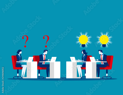 Two business team with thinking ideas. Concept business vector, Brainstorming, Teamwork, Meeting.