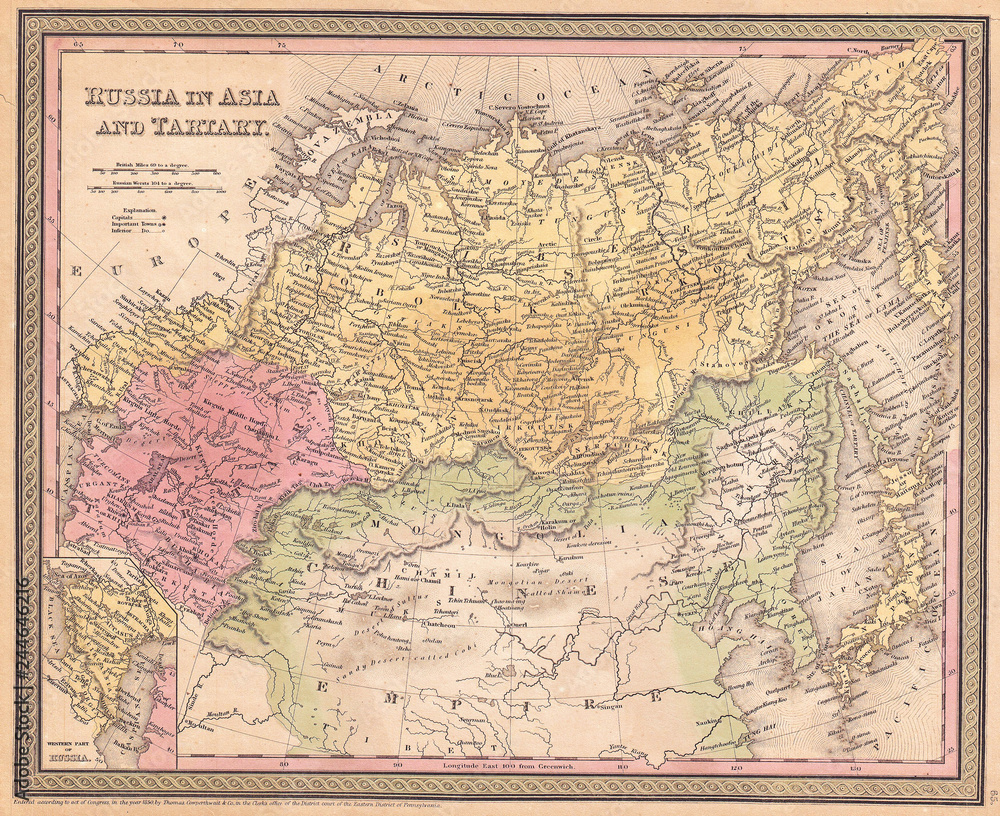 1853, Mitchell Map of Russia in Asia and Tartary