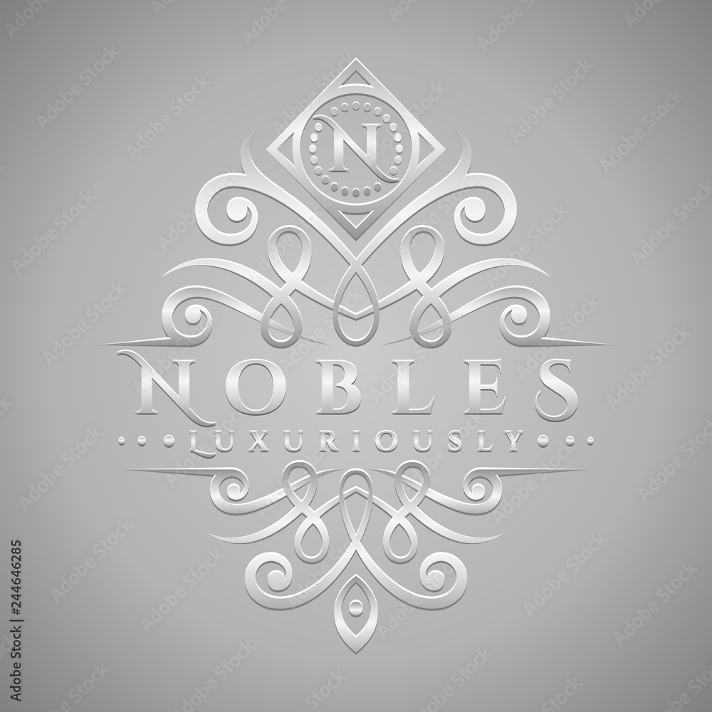 Fototapeta premium Letter N Logo - Classic & Luxurious Silver Embossed Style Logo