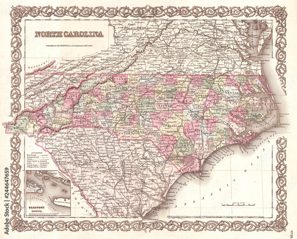 1855, Colton Map of North Carolina