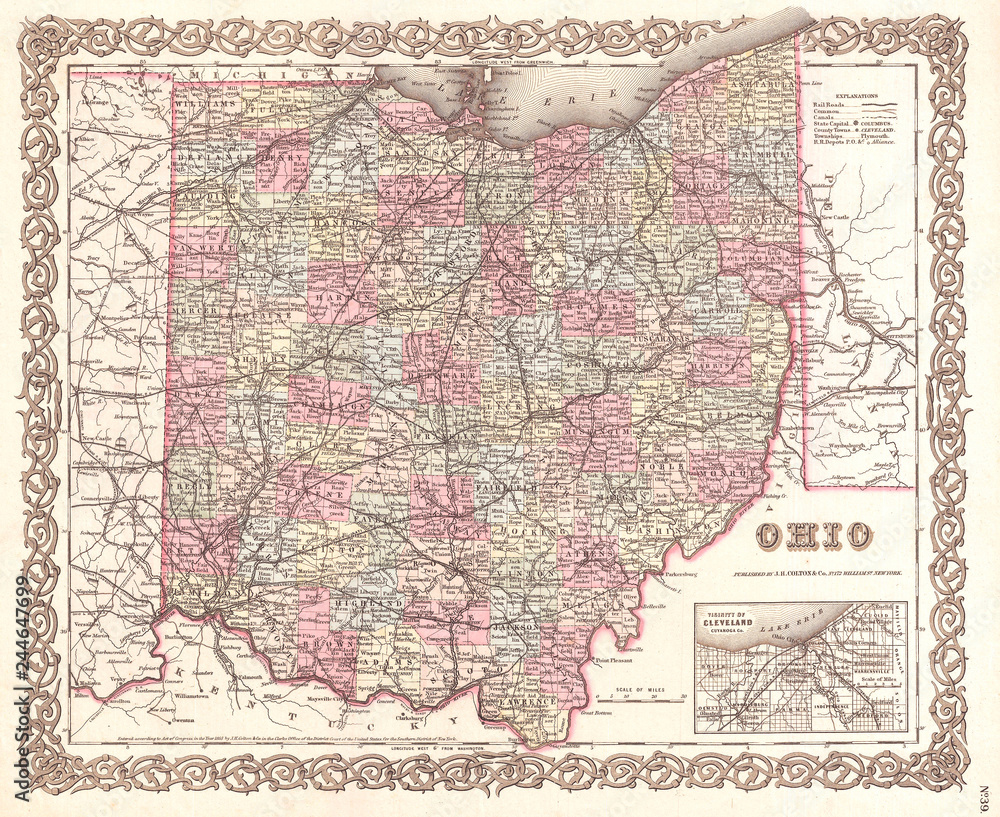 1855, Colton Map of Ohio