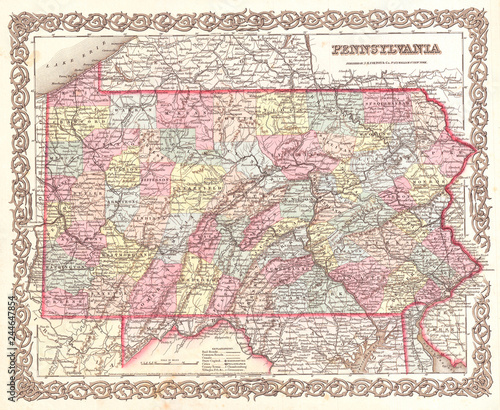 1855  Colton Map of Pennsylvania
