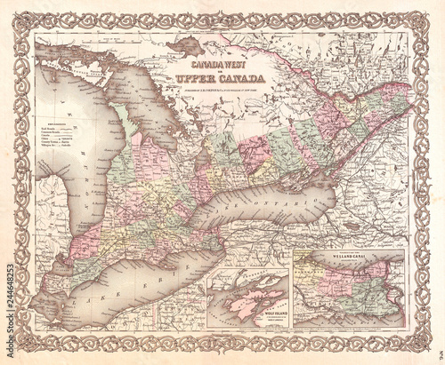 1855, Colton Map of Upper Canada or Ontario