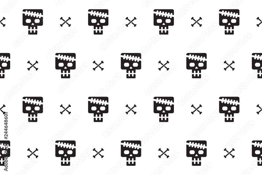Cartoon seamless pattern background of skull and bone for design. Cartoon seamless pattern background of skull and bone for design.