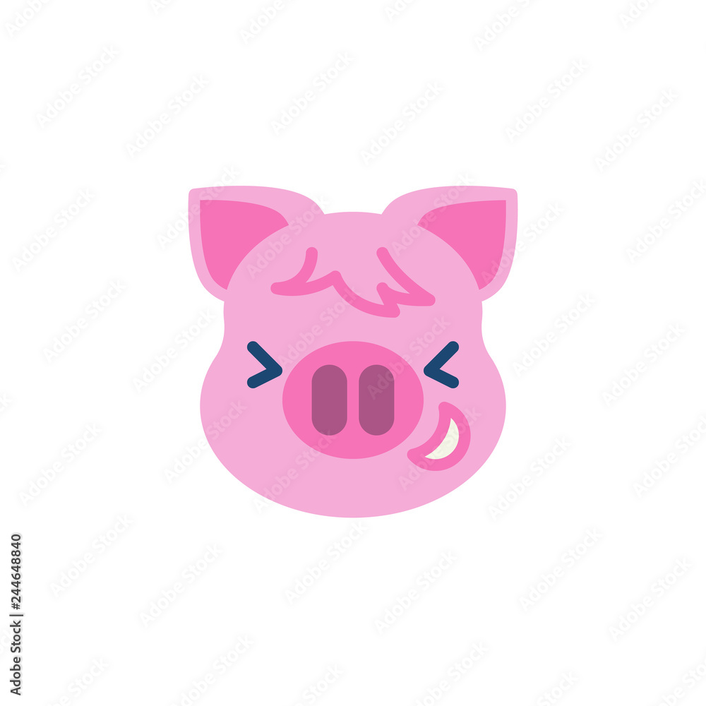 Grinning squinting piggy face emoji flat icon, vector sign, colorful pictogram isolated on white. Pink pig head emoticon, new year symbol, logo illustration. Flat style design