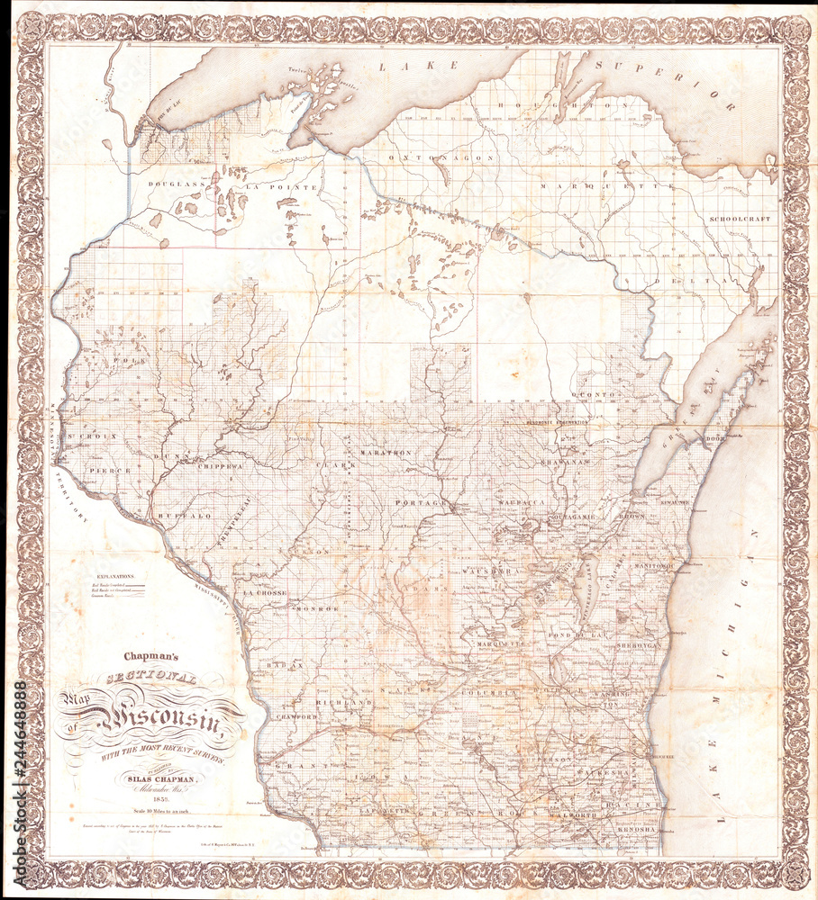 1856, Chapman Pocket Map of Wisconsin