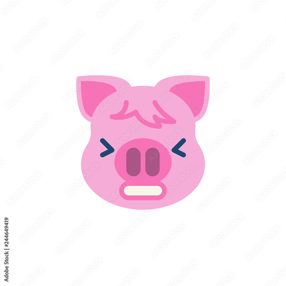 Piggy Tired face emoji flat icon, vector sign, colorful pictogram isolated on white. Pink pig head emoticon, new year symbol, logo illustration. Flat style design Piggy Tired face emoji flat icon, vector sign, colorful pictogram isolated on white. Pink pig head emoticon, new year symbol, logo illustration. Flat style design