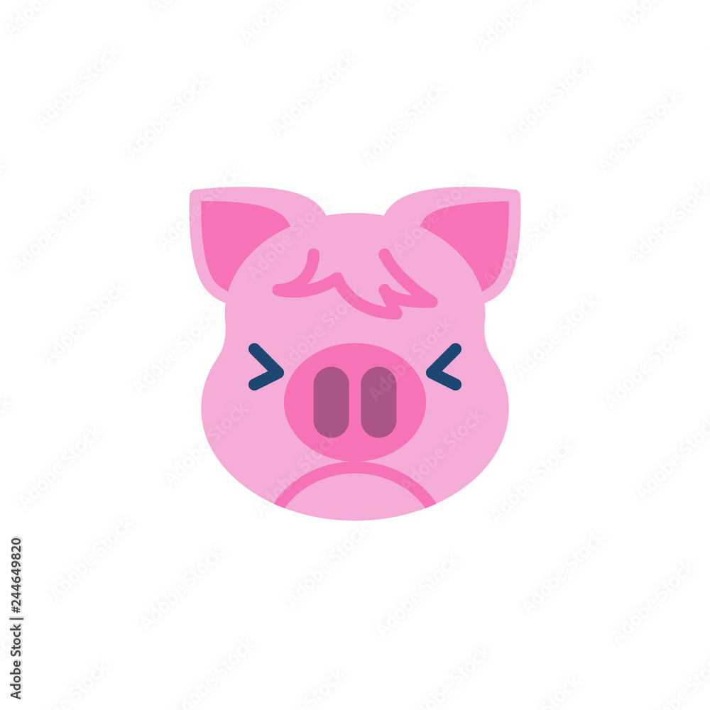Piggy Persevering Face Emoji flat icon, vector sign, colorful pictogram isolated on white. Pink pig head emoticon, new year symbol, logo illustration. Flat style design