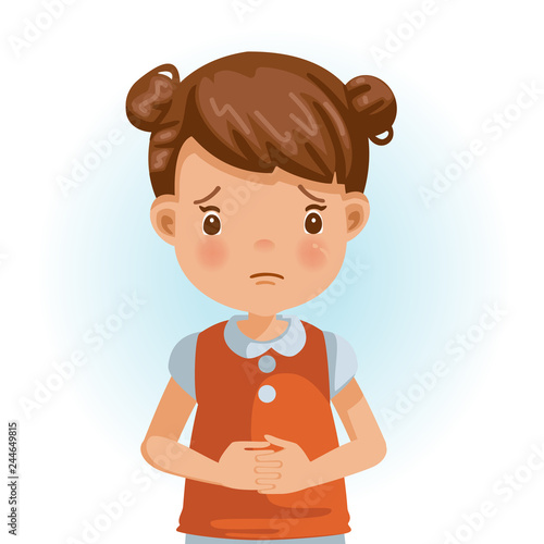 Sad little girl Sad Little Girl. The face expresses regret. Child lament standing. Looking straight at you. Vector cartoons and illustrations isolated on white background. 