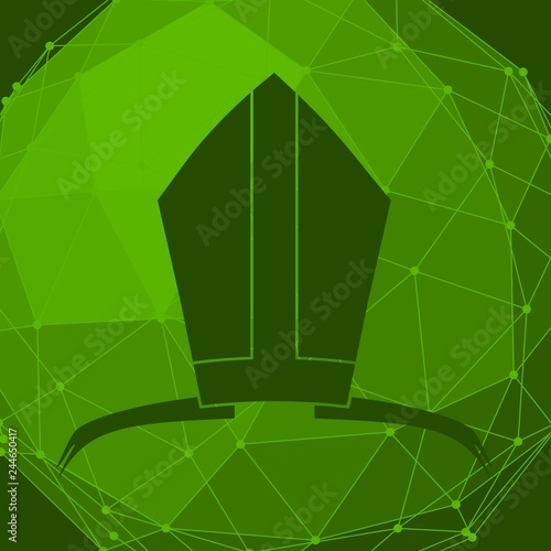 Bishop mitre with shamrok. Catholic hat icon. Connected lines with dots