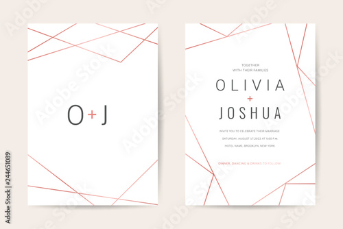 Luxury wedding invitation cards with gold marble texture and geometric pattern minimal style vector design template