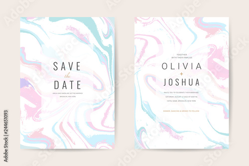 Luxury wedding invitation cards with gold marble texture and geometric pattern minimal style vector design template