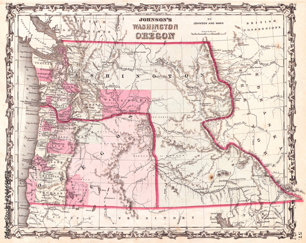 1862, Johnson Map of Washington and Oregon w-Idaho
