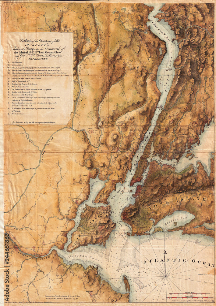 1864, 1777 Valentine, Des Barres Map of New York City and Harbor