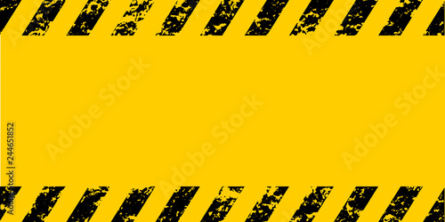 Warning frame grunge yellow and black diagonal stripes, vector grunge texture warn caution, construction, safety background