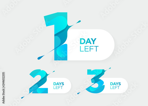 1, 2, 3 Days Left. Vector Futuristic Numbers. Sale Countdown Timer Bar. Date Badge for Promotion, Final Sale, Landing Page.