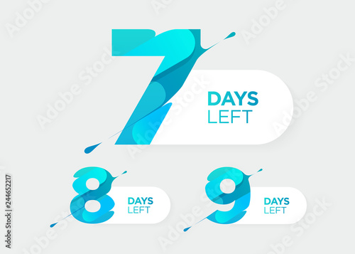 7, 8, 9 Days Left. Vector Futuristic Numbers. Sale Countdown Timer Bar. Date Badge for Promotion, Final Sale, Landing Page.