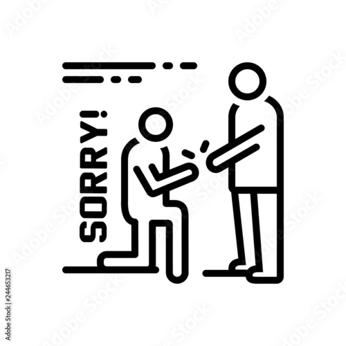 Black line icon for apologize 