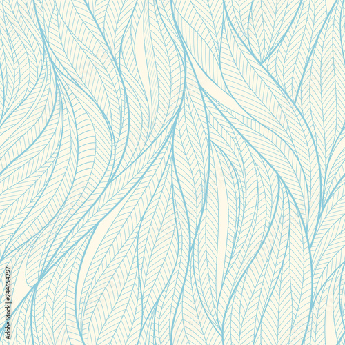 Blue and cream seamless waves leaves pattern