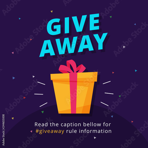 Giveaway poster template design for social media post or website banner. Gift box vector illustration with modern typography text style.