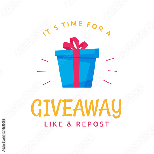 Giveaway logo template design for social media post or website banner. Gift box icon vector illustration with modern typography text style.
