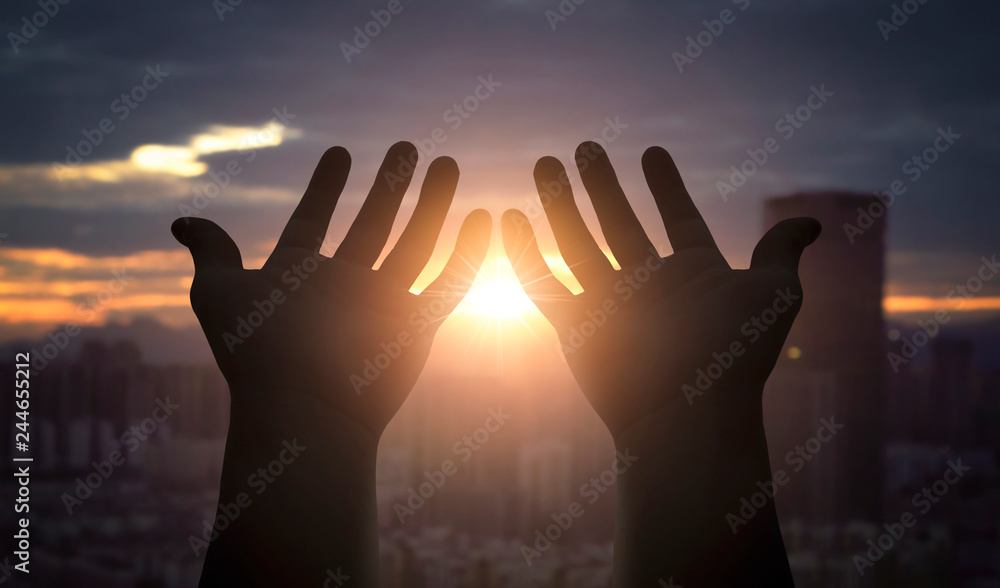 Worship and praise concept: Human hands open palm up worship