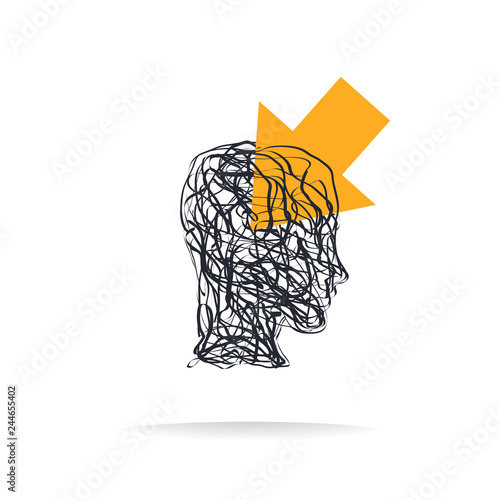 Arrow coming in from a human head. Concept stimulate the mind