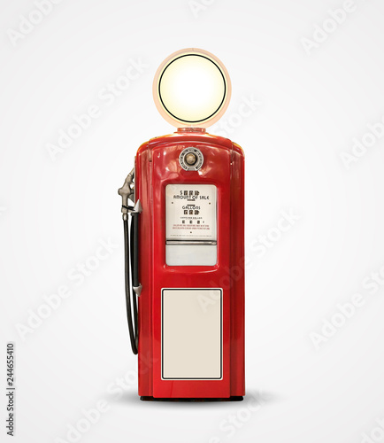 old vintage gasoline petrol pump isolated on plain background