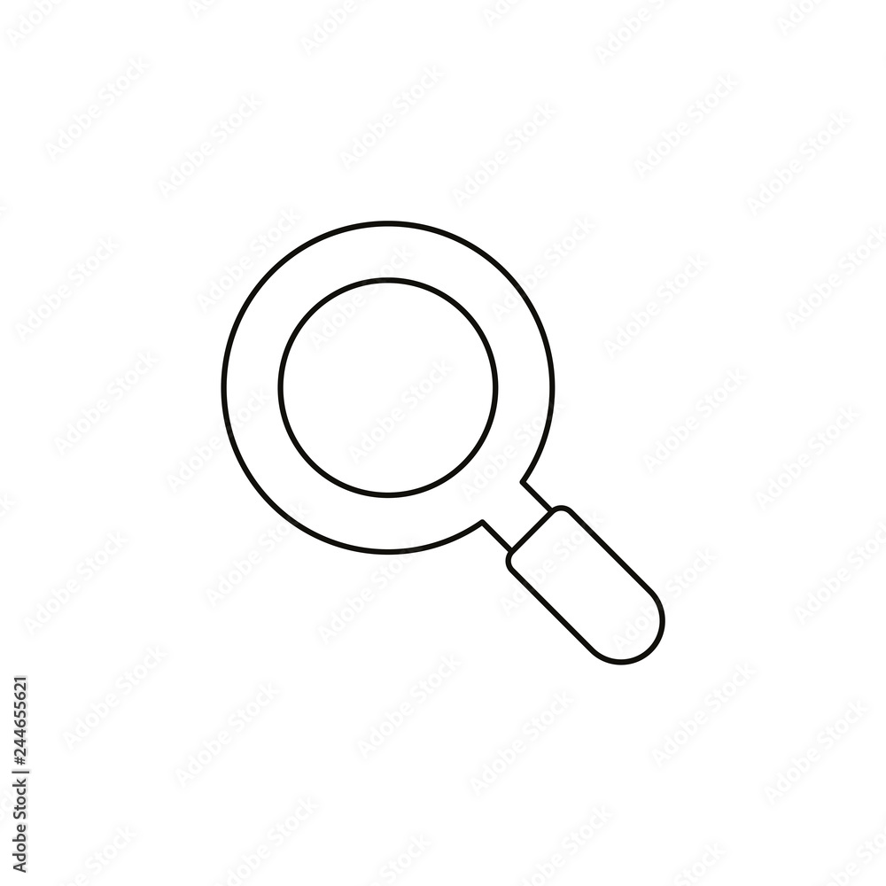 Flat design style vector of magnifying glass or magnifier symbol icon on white. Black outlines. Flat design style vector of magnifying glass or magnifier symbol icon on white. Black outlines.