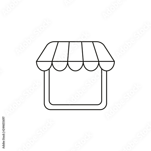 Flat design style vector of shop or store icon with awning on white. Black outlines.