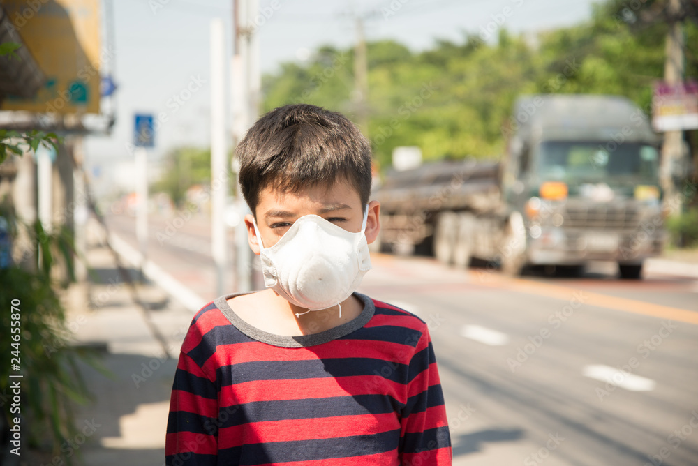 Little boy using Dust Respirator Folding Protection Mask PM2.5 Ear Head Hang