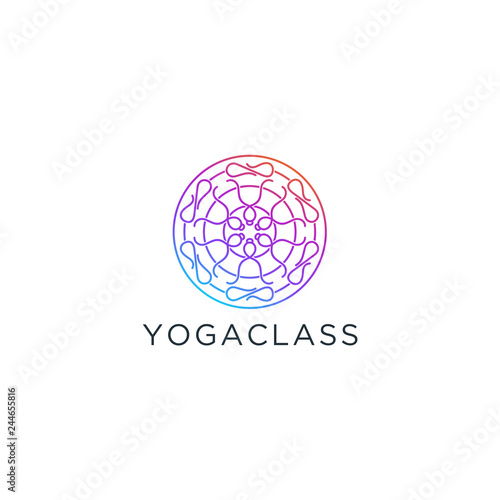 Modern vector logo in a linear style. Fitness room, yoga center, spa facilities, lotus flower, Fashion and beauty.