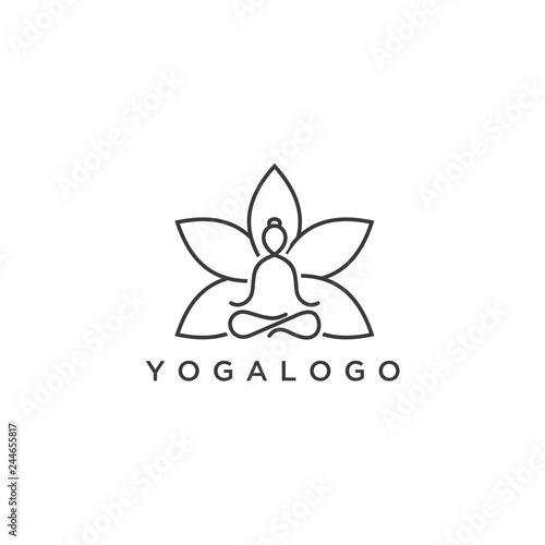 Modern vector logo in a linear style. Fitness room, yoga center, spa facilities, lotus flower, Fashion and beauty.
