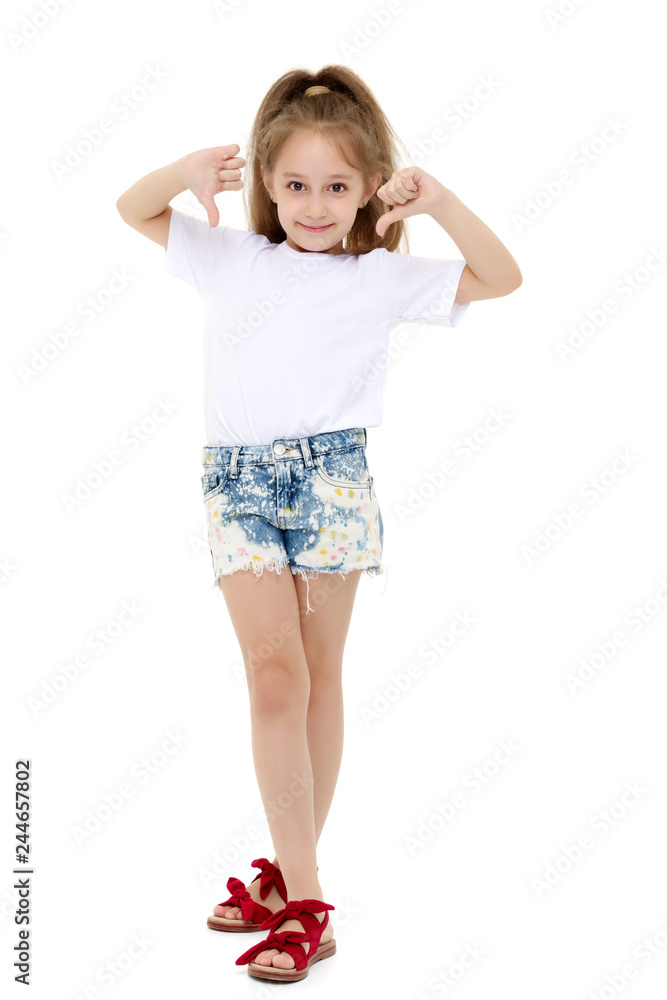 Little girl in a white T-shirt. Little girl in a white T-shirt.