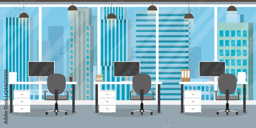 Interior of modern office or coworking place with furniture
