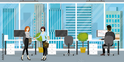 Interior of modern office or coworking place with furniture,