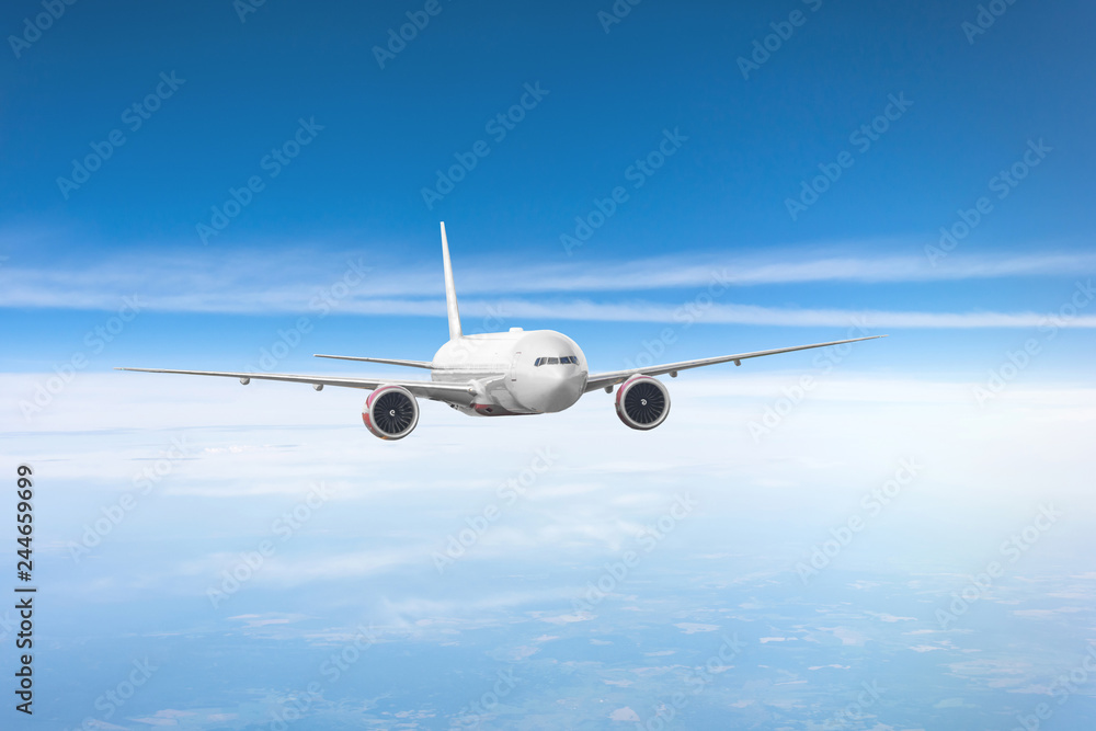 Passenger plane flies in the sky, performing flight. Passenger plane flies in the sky, performing flight.