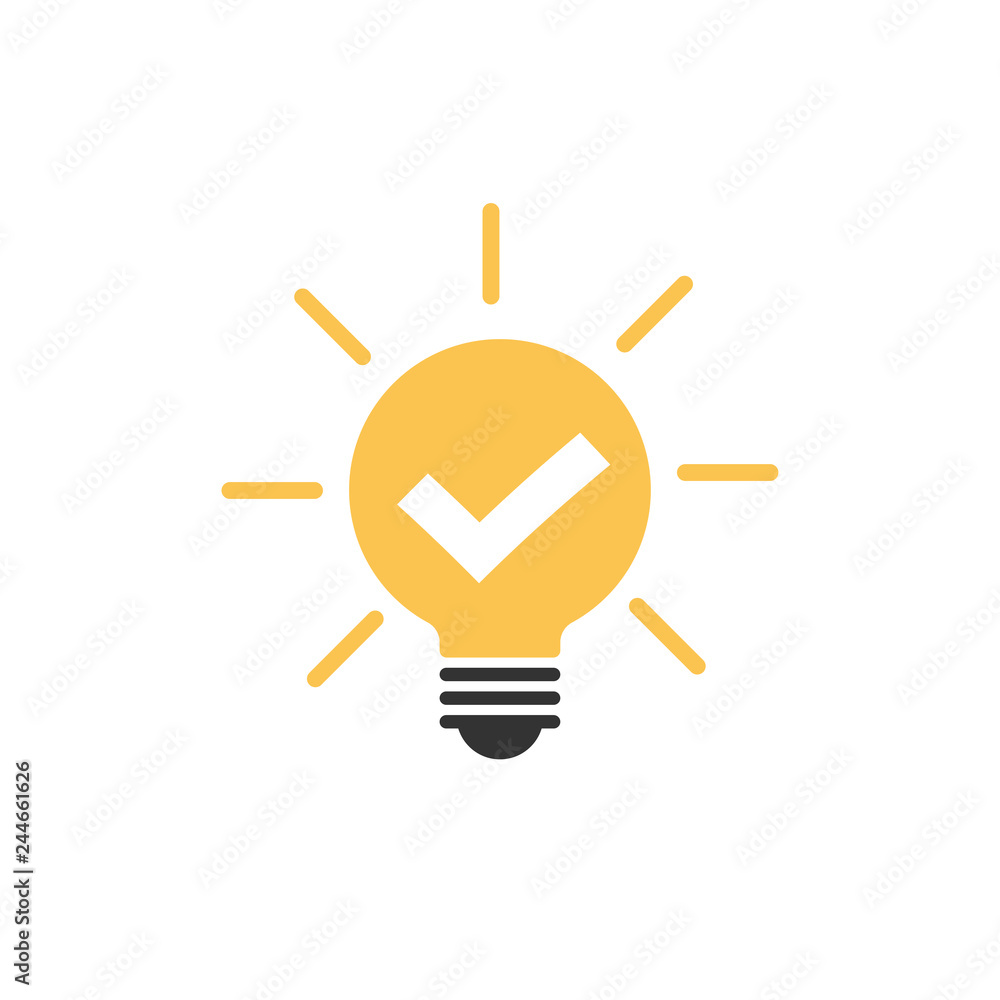 Check mark in light bulb icon flat design Check mark in light bulb icon flat design