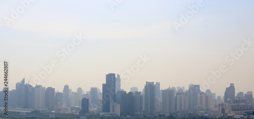 Landscape view of Bangkok city background on Cloudy day. © zilvergolf