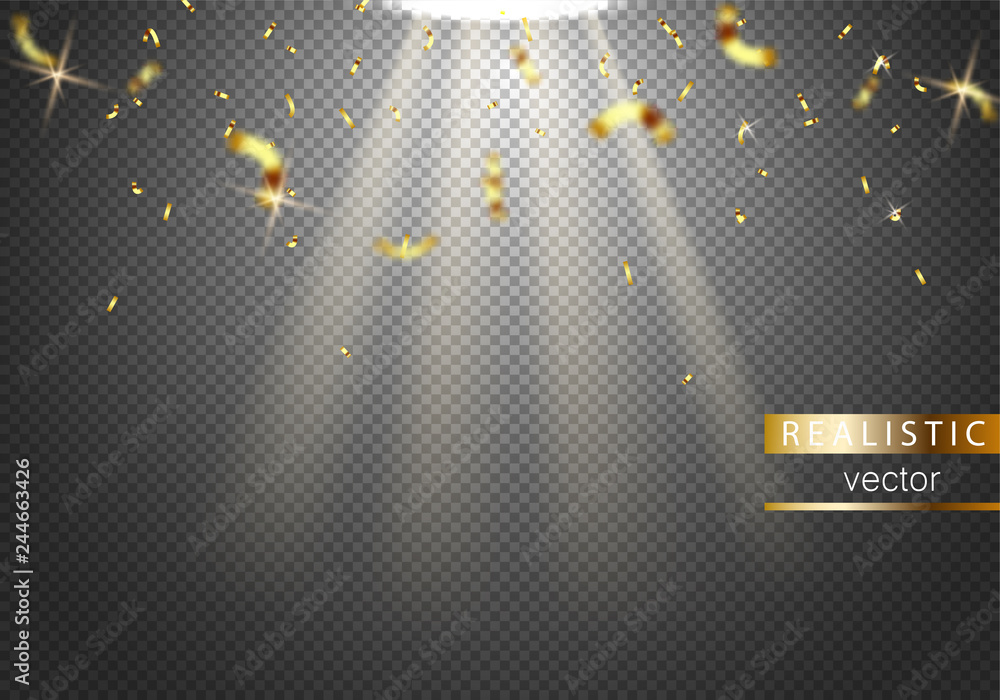 Abstract background with falling golden confetti pieces. vector background