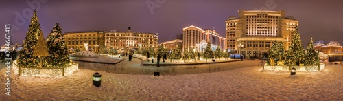 Festive New Year Illumination on the Manezhnaya square near Red square and Kremlin  Moscow  Russia.