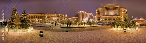 Festive New Year Illumination on the Manezhnaya square near Red square and Kremlin, Moscow, Russia.