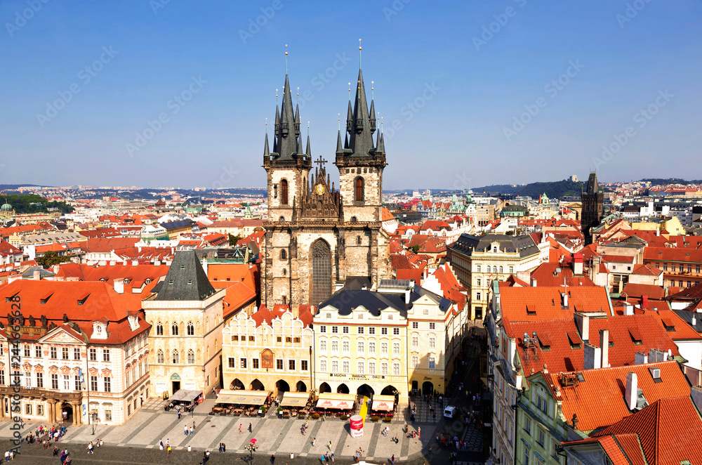 Old town square in Prague with Church of our lady before tyn, Czech Republic