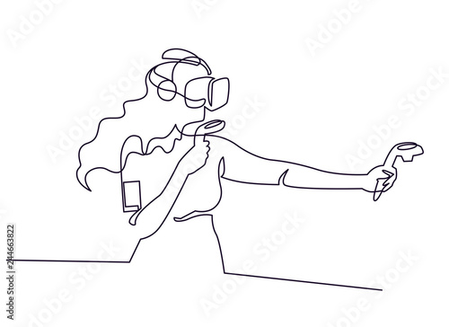 Virtual reality gaming continuous one line vector drawing