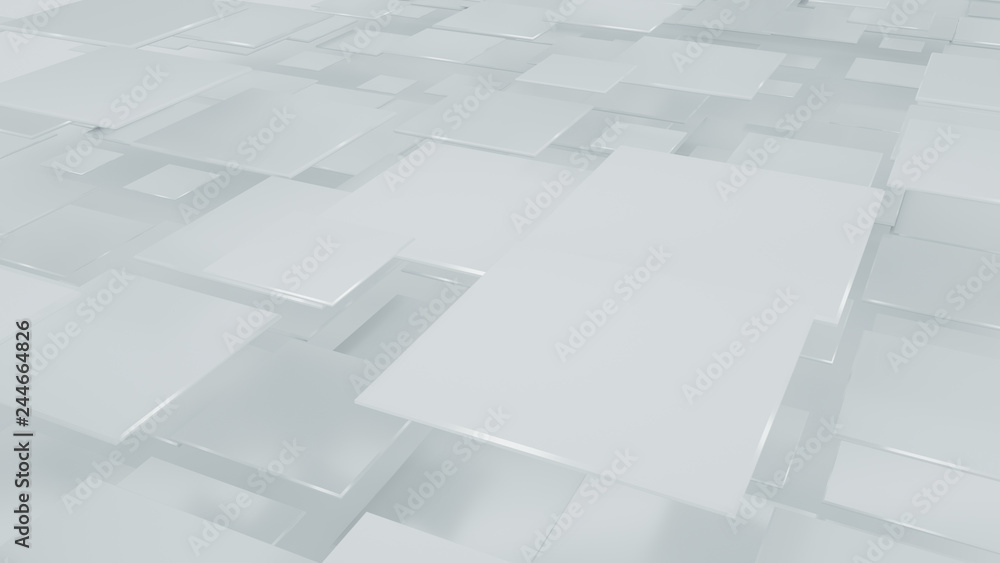 Flying white squares 3D illustration
